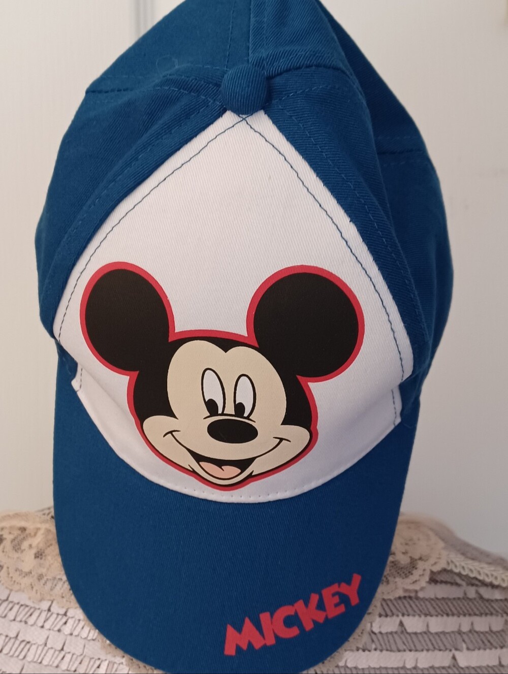 DISNEY MICKEY MOUSE FACE BOYS CAP ADJUSTABLE HOOK & LOOP BLUE/WHITE/RED